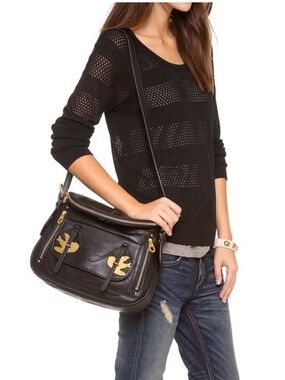 Marc by Marc Jacobs Petal to the Metal Natasha Black Leather Crossbody Bag Large